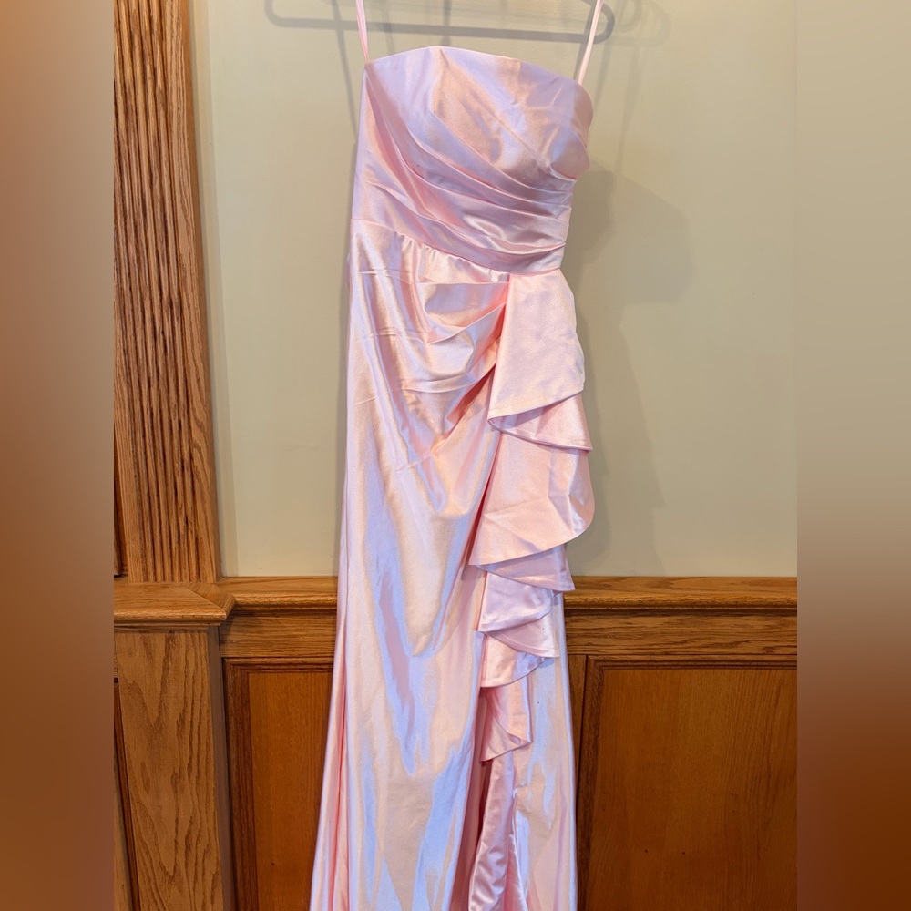 Elegant Strapless Pink Ruffle Gown